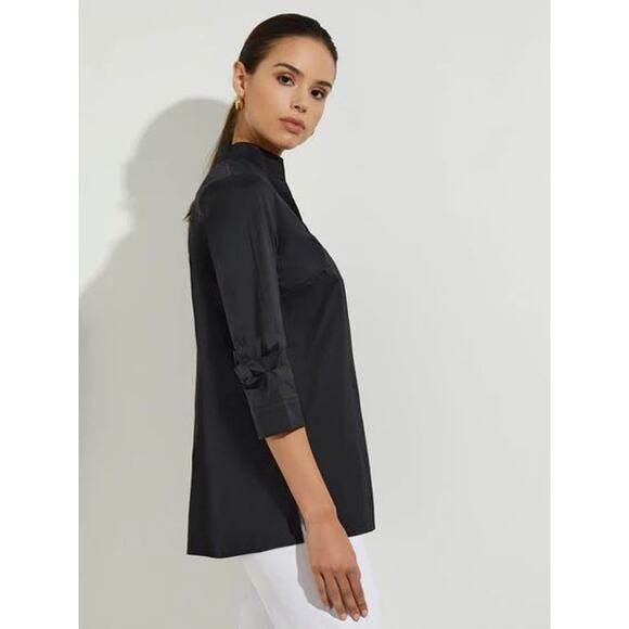 Misook Black Ruch Sleeves Tunic Blouse Size Medium Stylish Classy Lagenlook - Picture 3 of 10